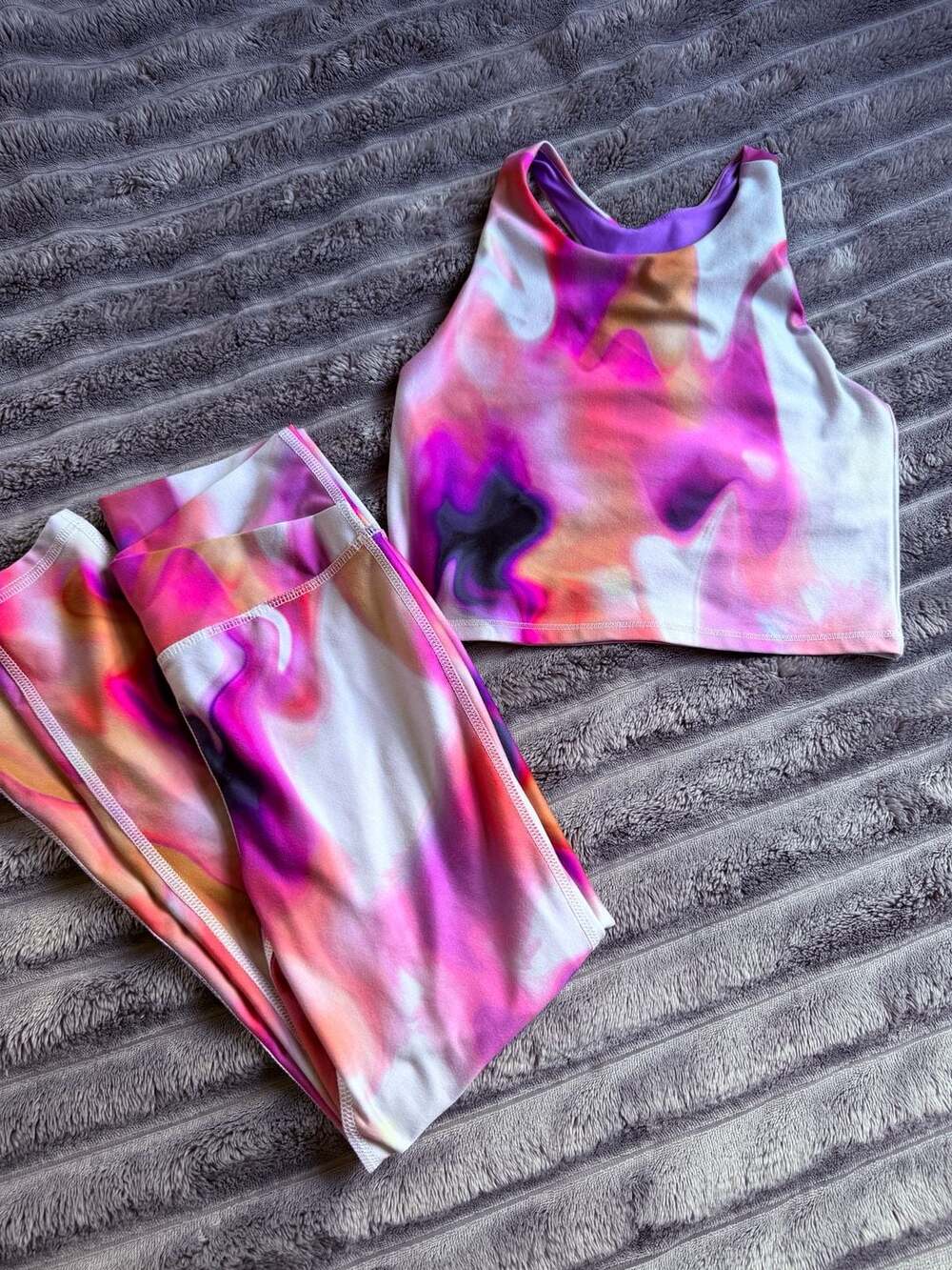 DSG Girls' Abstract Print Racerback Sports Bra and Leggings Set Size M(10/12)
